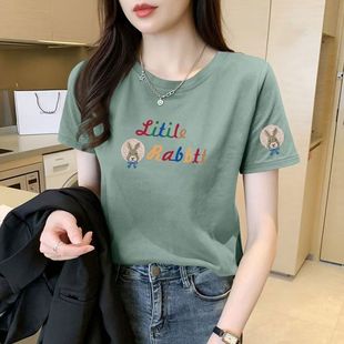 短袖 圆领t恤女装 通勤时尚 纯棉夏季 上衣服 百搭爆款 字母印花ins大码