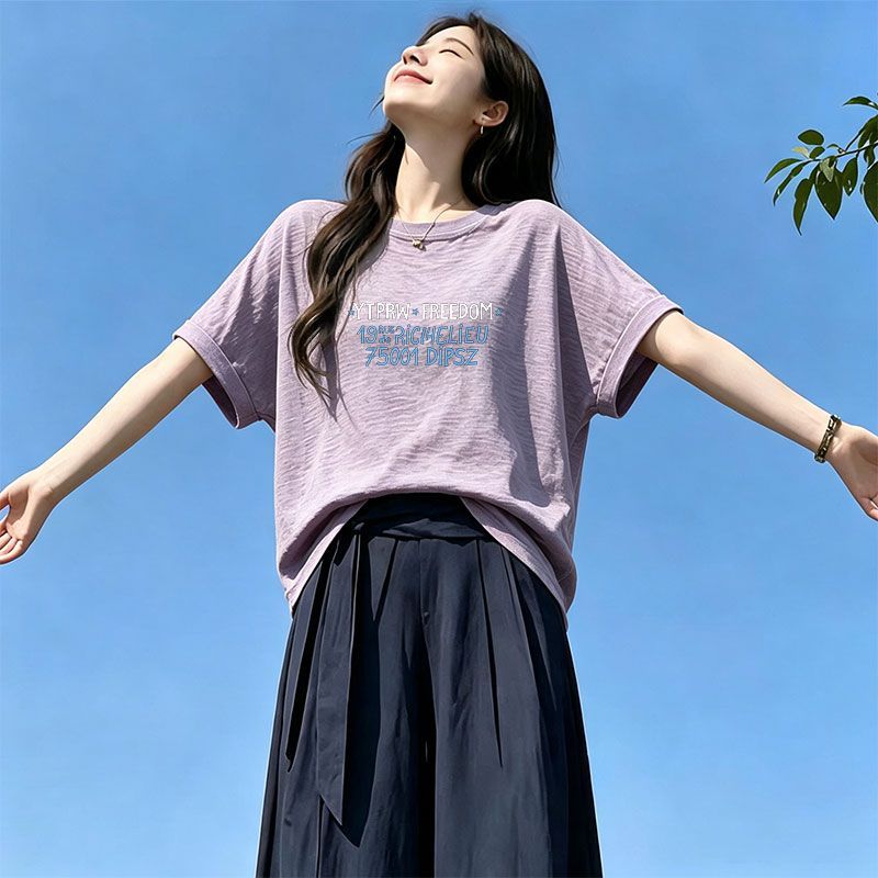 精品纯棉女士短袖t恤夏装新款竹节棉圆领时尚洋气大码体恤上衣ins