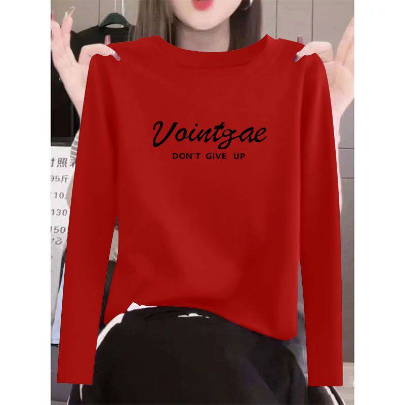 通勤纯棉时尚长袖t恤女春秋爆款宽松时尚潮流大码减龄简约上衣ins