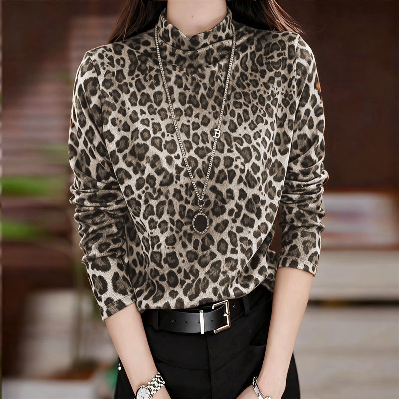 大码半高领设计感打底水墨风上衣