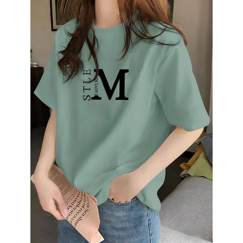 通勤纯棉短袖t恤女夏季新款气质洋气减龄印花圆领大码潮流上衣ins