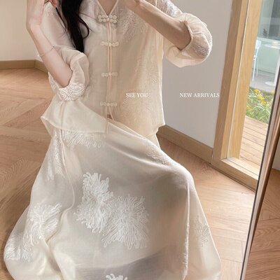小富婆国风套装｜刺绣上衣高腰半裙2023新款国风女套装