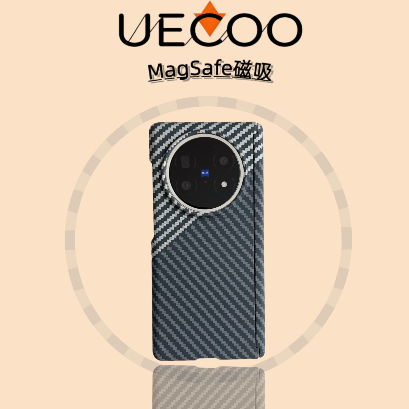 【Uecoo原创家】碳凯夫拉纹保护套高级感拼色VIVO磁吸超薄半包双中轴折叠屏vivo手机壳壳vivo+x+fold5手机壳