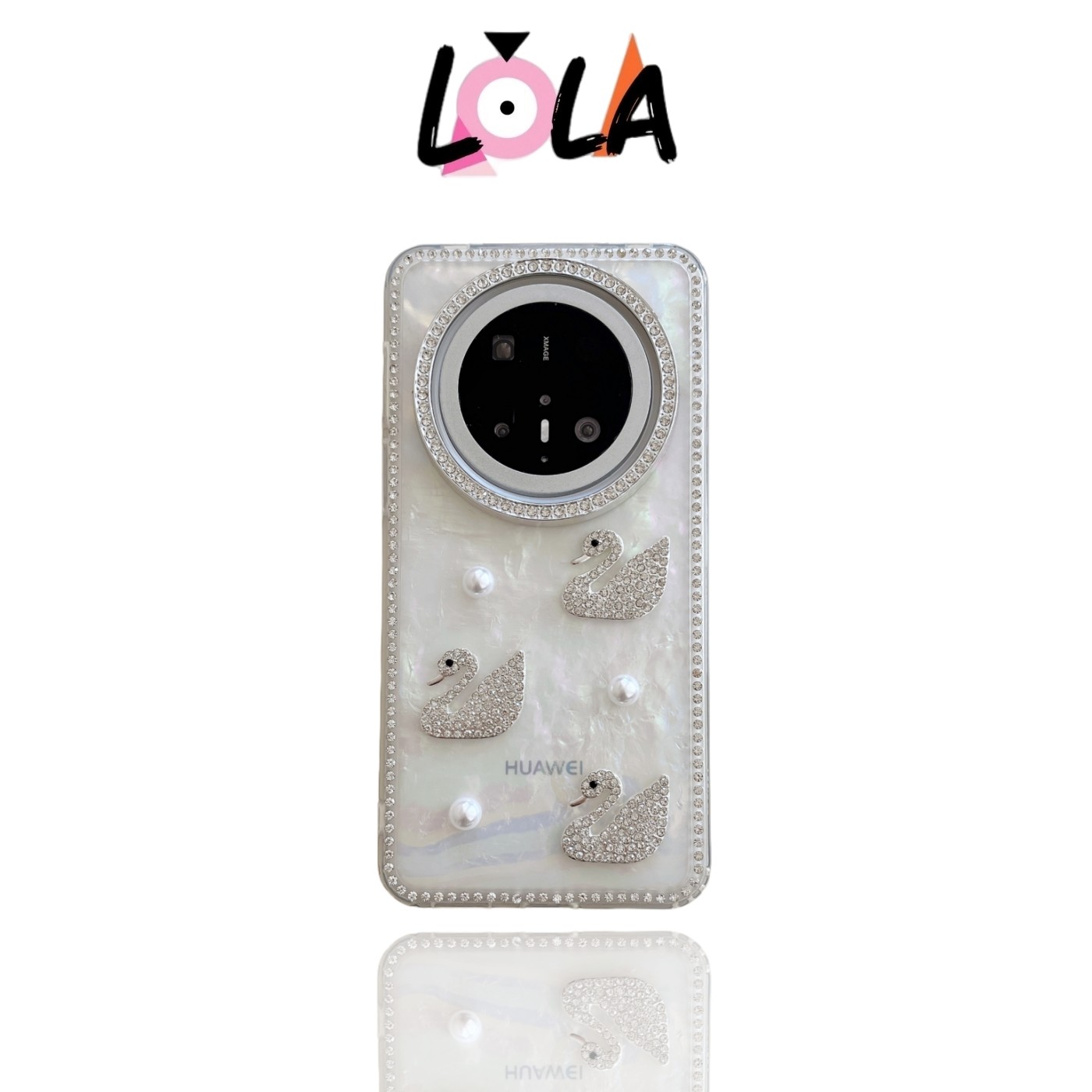 【贝壳纹系列】DIY水钻施华洛天鹅轻奢珍珠ins韩风镶钻镜框华为