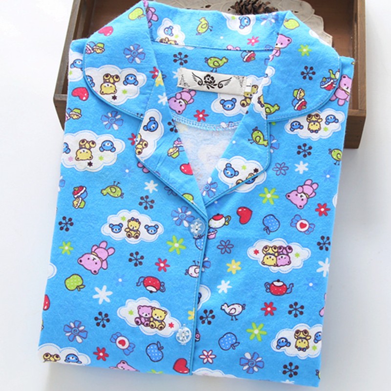纯棉磨毛绒布睡衣女长袖可爱卡通大码两件套装月子服全棉布家居服