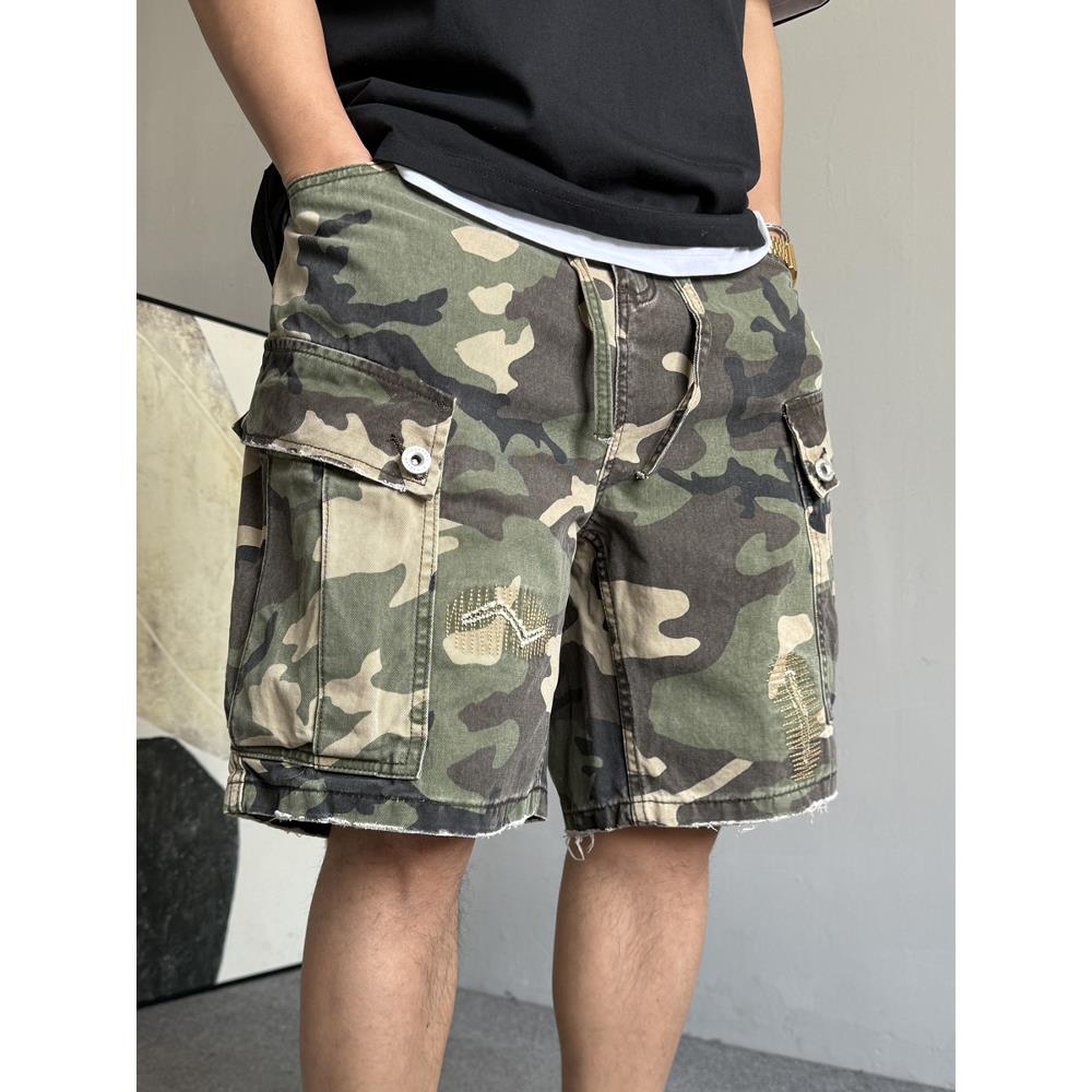 夏季美式休闲痞帅重磅大口袋迷彩工装短裤男宽松纯棉五分裤子潮牌