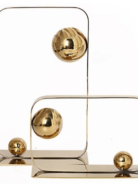 现代高档金色几何金属摆件创意艺术品样板间家居客厅书房装饰