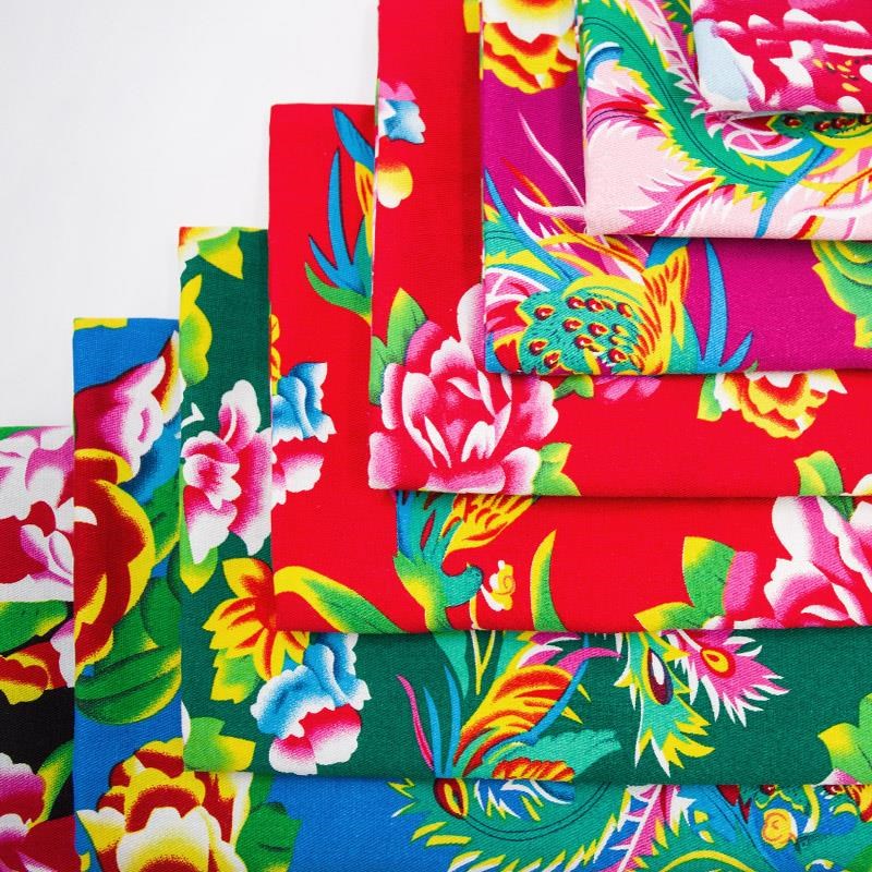 乌市发货东北大花布人造棉布料棉绸睡衣儿童二人转演出服面料农家