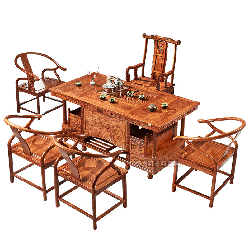 红木茶桌椅刺猬紫檀牡丹茶台梨木家具客厅功夫实木茶桌