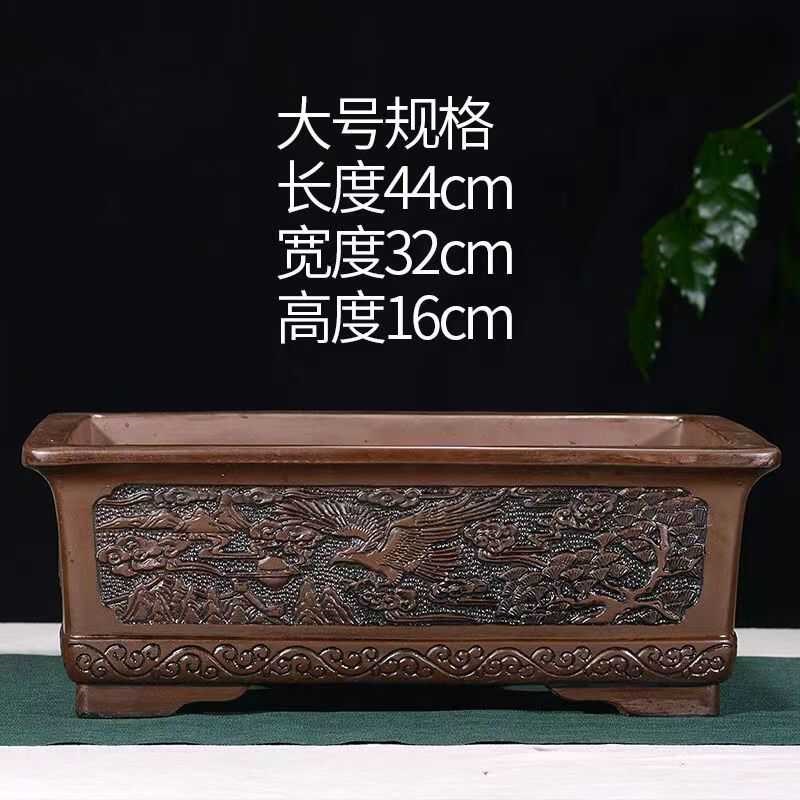 紫砂花盆仿古马槽大口径文竹绿植盆景榕树浮雕椭圆形透气大号陶瓷