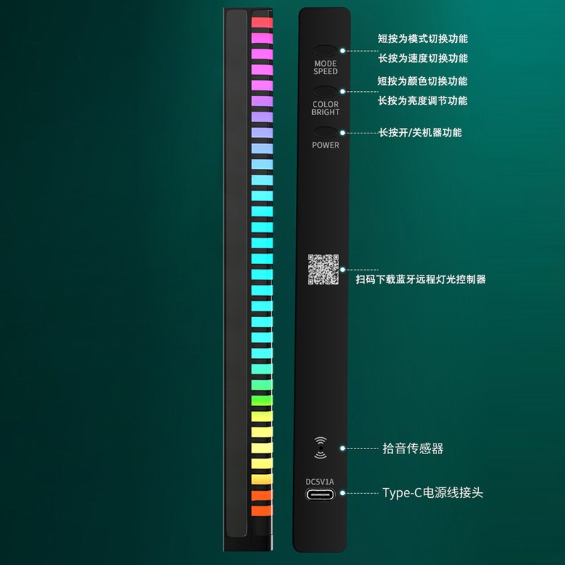3D立体磁吸音乐节奏氛围灯拾音吸附声控七彩USB跳动车载气氛创意