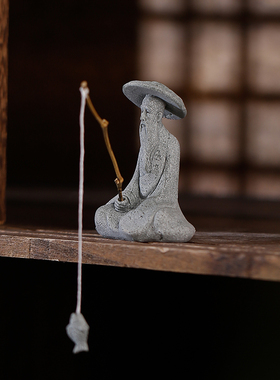 创意钓鱼翁茶宠人物小摆件国潮姜太公钓鱼盆栽景观鱼缸造景装饰品