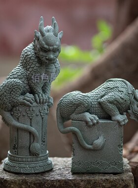 鱼缸造景创意盘龙青石家居中式茶宠摆件卧龙国潮复古送礼桌面装饰