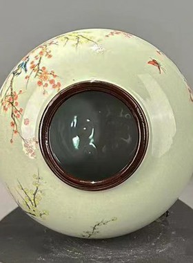 玩代光绪年制粉彩回流罐豆青釉紫边坛茶叶罐家居饰品收藏