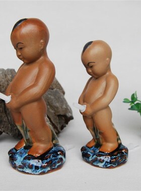 假山盆景陶瓷人物拉尿童子尿公鱼缸园林水族造景装饰品工艺品