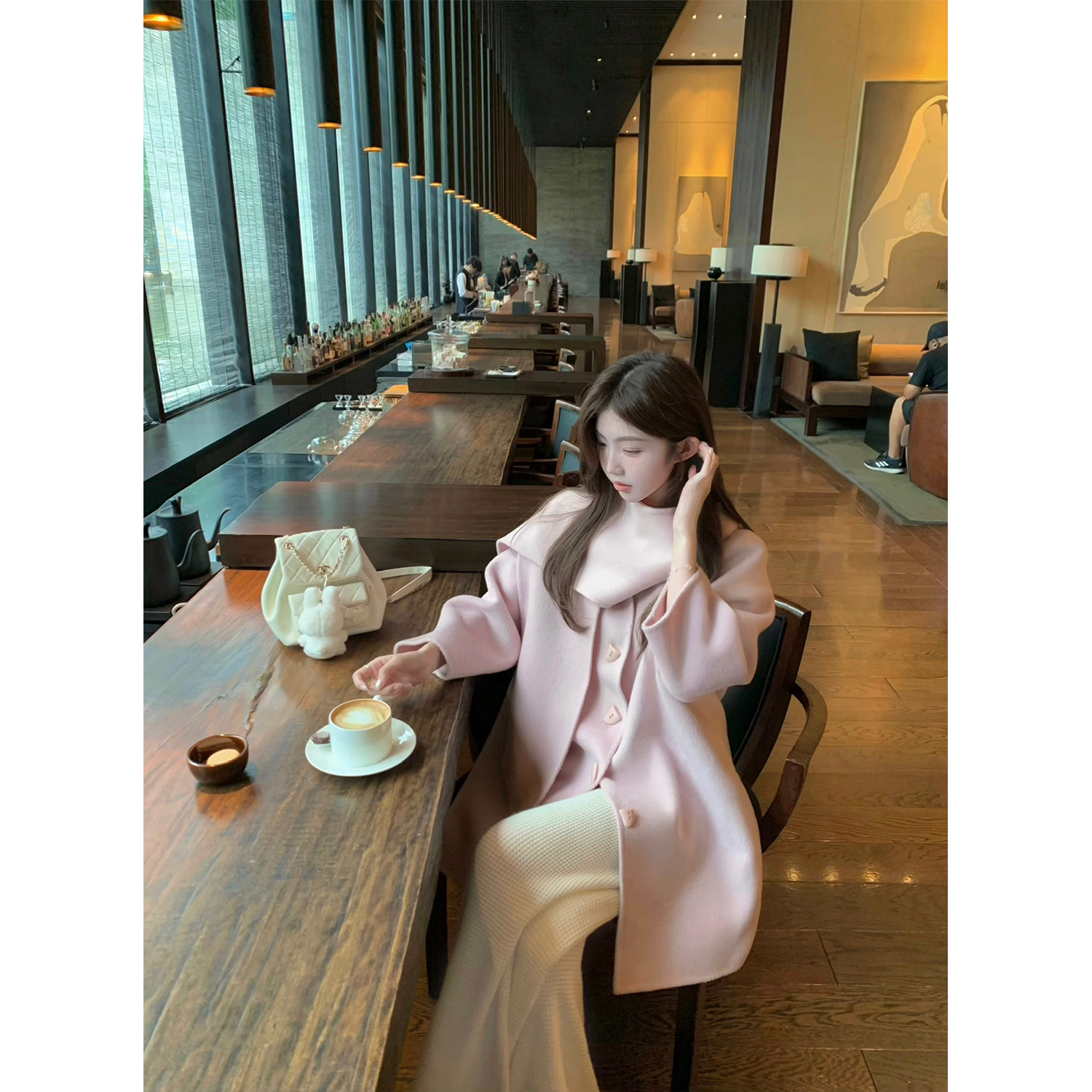 jijilulu积极璐 卢森堡少女 100绵羊毛樱花粉双面呢外套气质千金