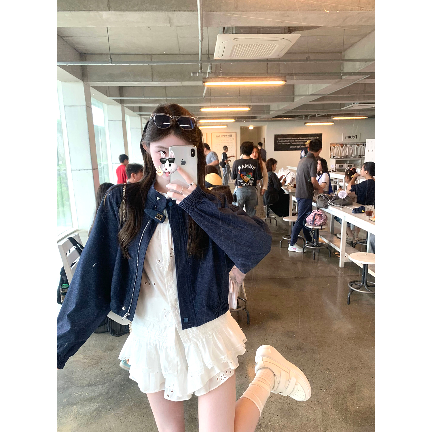 jijilulu积极璐 飞行日记 复古短外套女蓝色小个子仿牛仔上衣