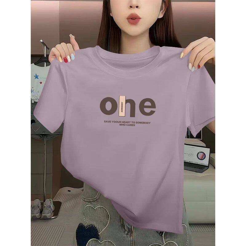 精品纯棉女士短袖T恤女夏季宽松圆领时尚洋气潮流遮肉上衣女汗衫