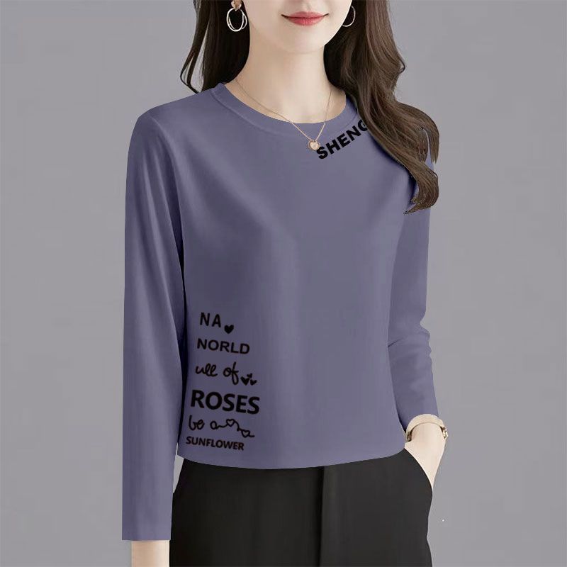 纯棉圆领长袖T恤女秋冬新款