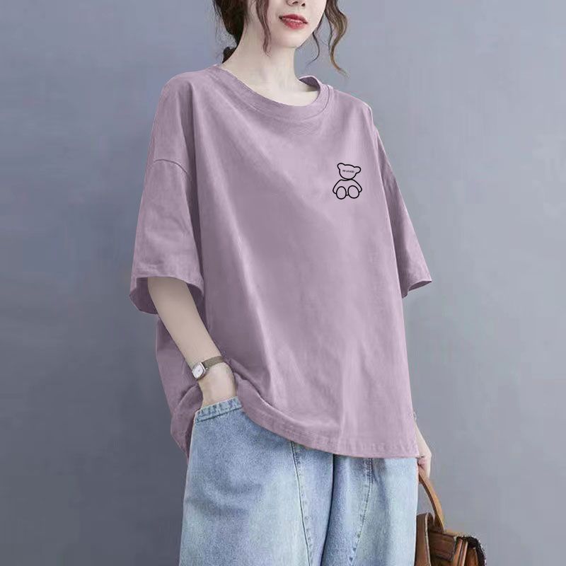 100%纯棉夏季新款短袖T恤女显瘦韩版宽松大码休闲百搭简约上衣潮