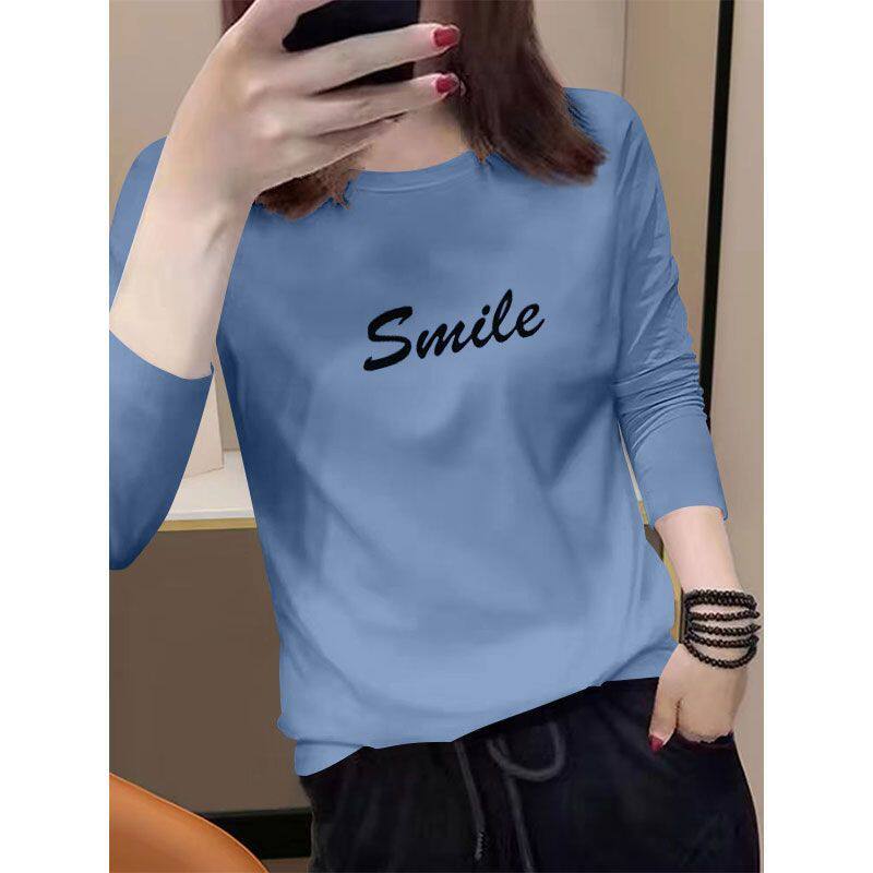 精梳纯棉时尚长袖T恤女秋冬新款印花设计感宽松高级气质上衣女ins
