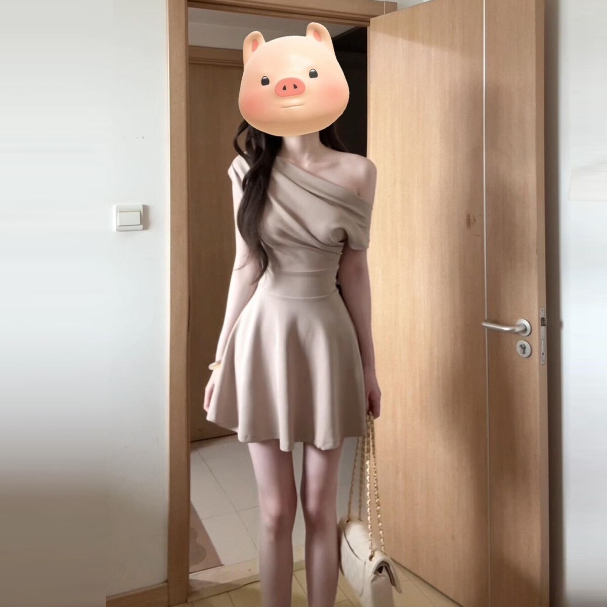 法式性感辣妹斜肩连衣裙