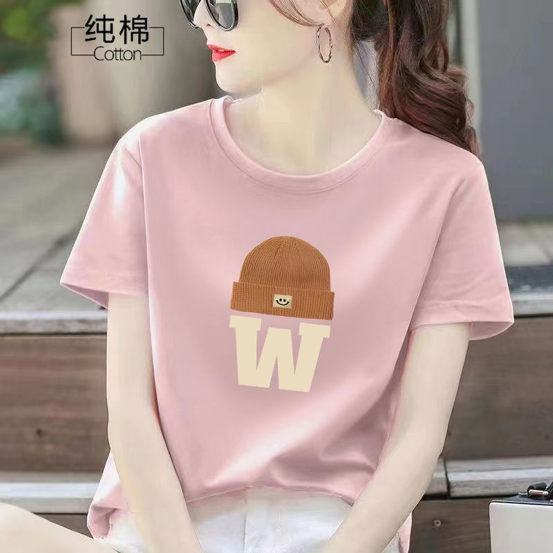 夏季纯棉圆领宽松印花短袖T恤女