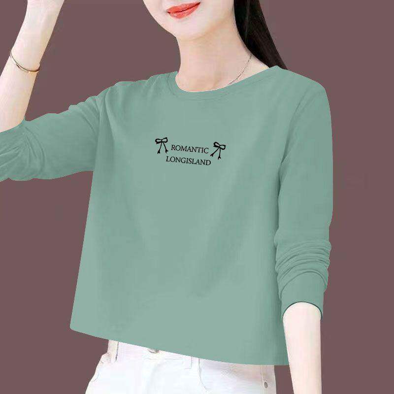 春秋女士纯棉短款高腰长袖T恤时尚韩版新款洋气百搭宽松显瘦上衣