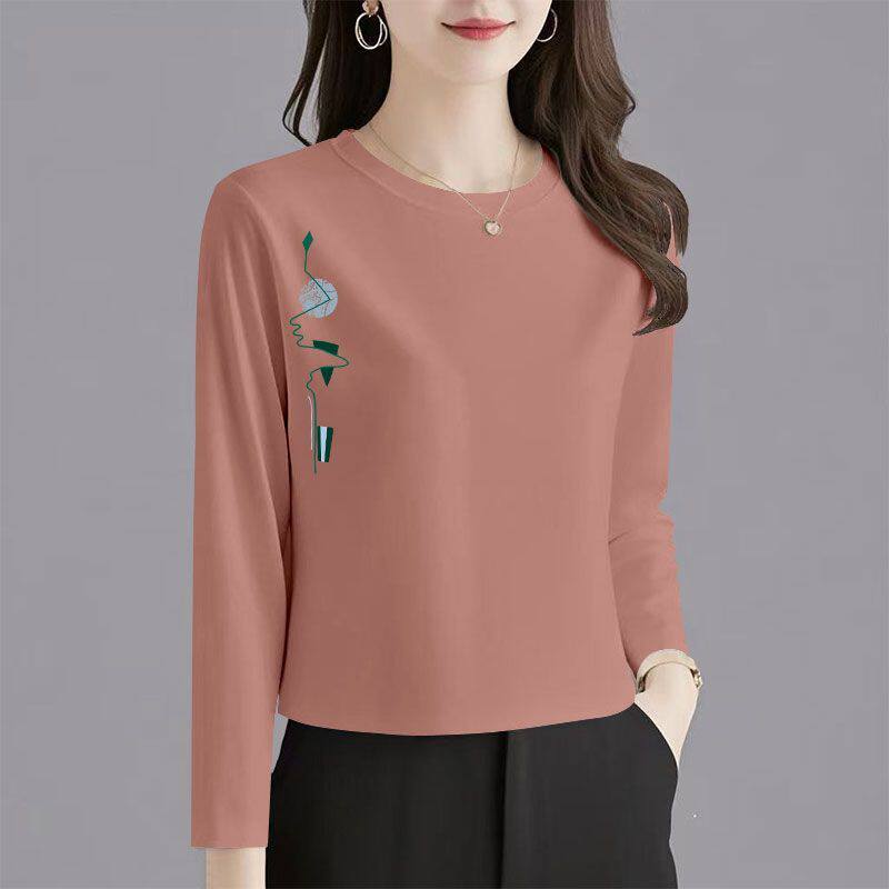 纯棉圆领长袖T恤女新款秋冬减龄简约大码显瘦时尚设计感上衣女ins
