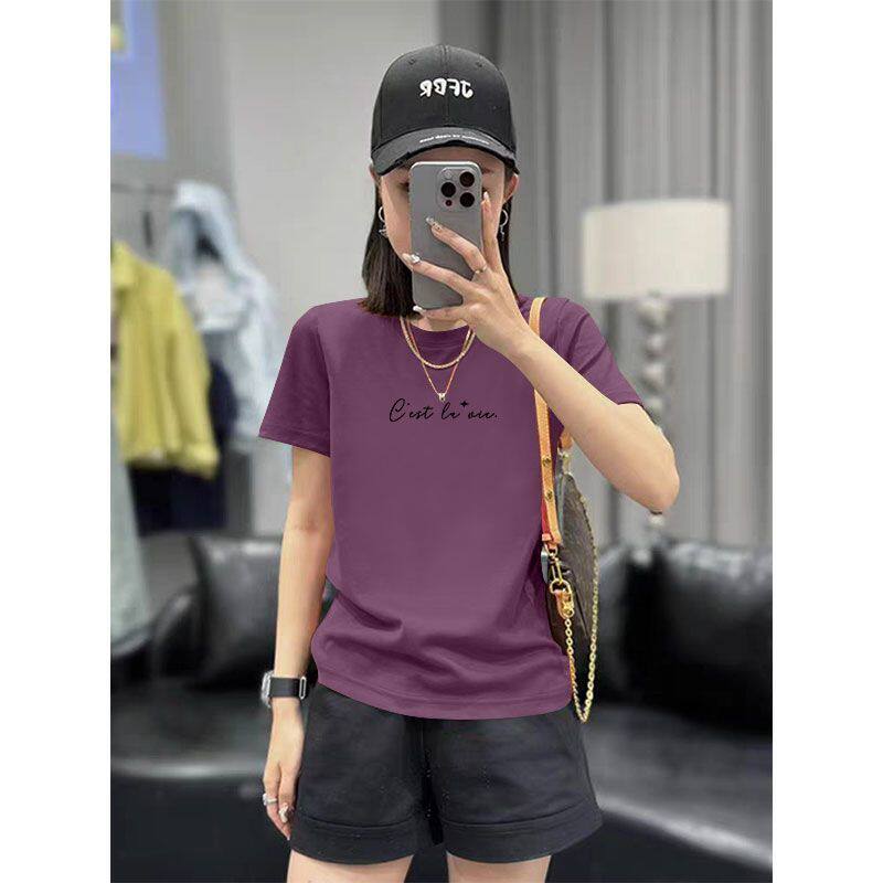 高品质纯棉短袖t恤女夏季新款大码显瘦减龄圆领洋气休闲上衣女ins