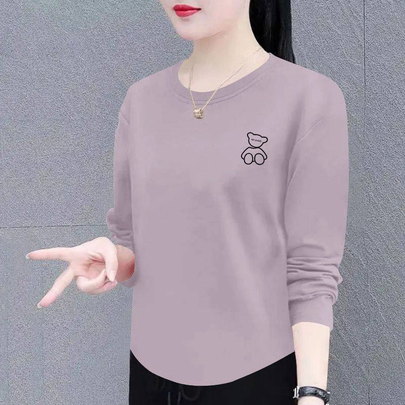 100%纯棉韩版长袖T恤秋冬新款宽松时尚韩版潮流简约印花上衣女ins