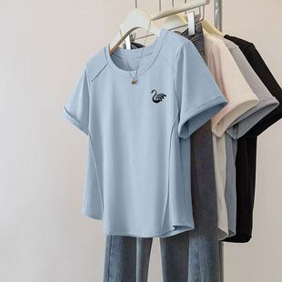 T恤女夏装 时尚 纯棉短袖 新款 休闲体恤上衣女 遮肉高级百搭韩版 大码