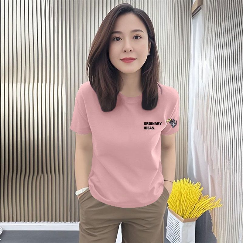 纯棉女士短袖T恤女ins夏季圆领大码设计感减龄潮流休闲上衣女汗衫
