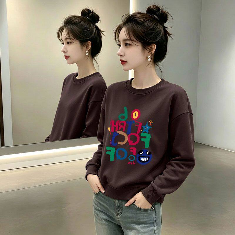 纯棉韩版秋冬短款圆领卫衣女