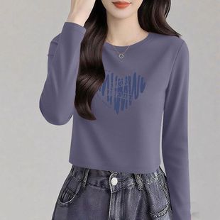 圆领时尚 精梳纯棉时尚 韩版 T恤秋冬新款 休闲宽松设计感上衣女 长袖