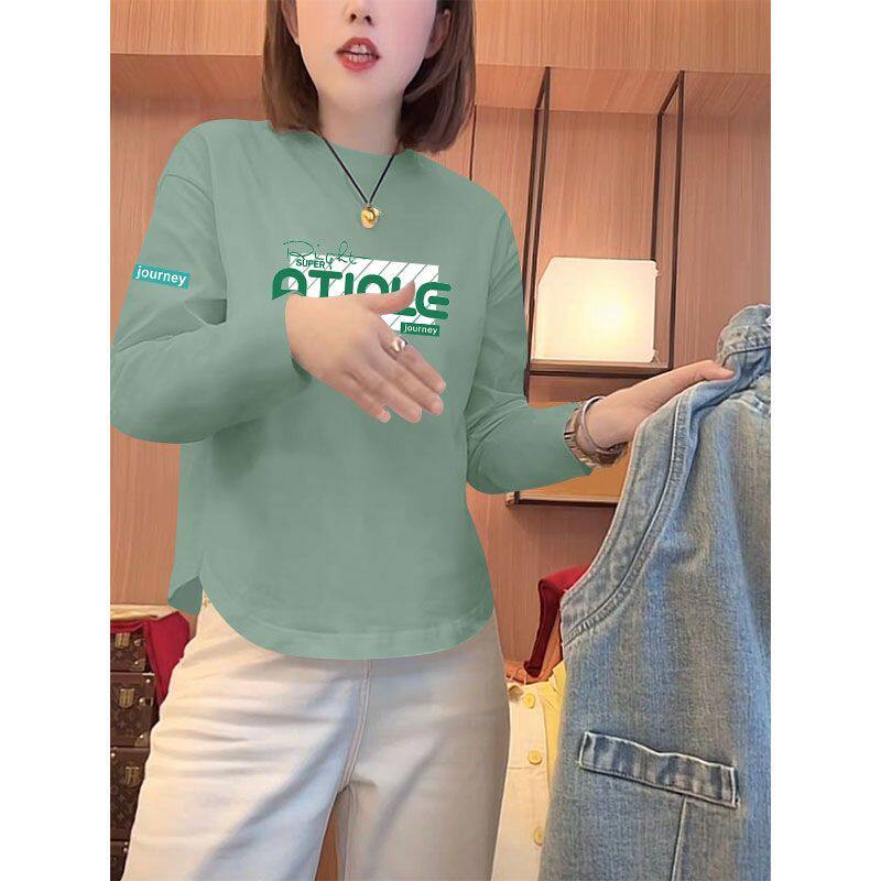 纯棉圆领长袖T恤女秋冬显瘦