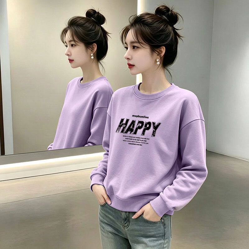 纯棉短款印花长袖卫衣女秋冬减龄