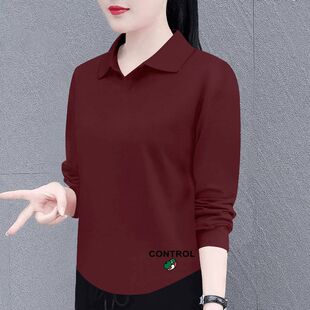 秋冬印花简约休闲宽松韩版 T恤女新款 气质上衣女ins 长袖 纯棉时尚