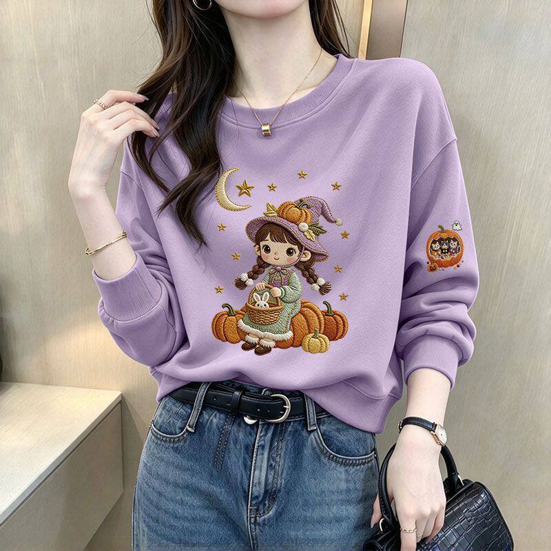 秋冬纯棉短款显瘦印花女卫衣大码