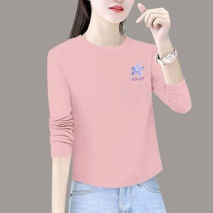 圆领休闲显瘦高级设计感宽松上衣女ins T恤女秋冬新款 纯棉韩版 长袖