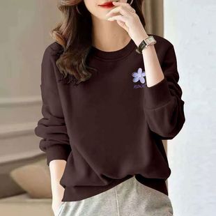 百搭宽松时尚 秋冬韩版 潮流上衣女ins潮 卫衣新款 精梳纯棉圆领长袖