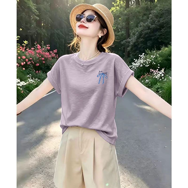 夏季纯棉飞飞袖圆领显瘦T恤女