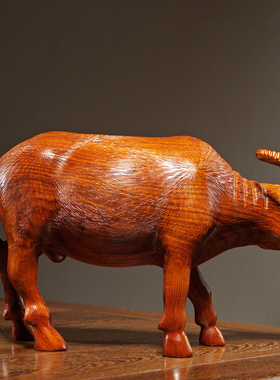 梨木雕水牛实木十二生肖牛家居客厅办公装饰红木工艺品