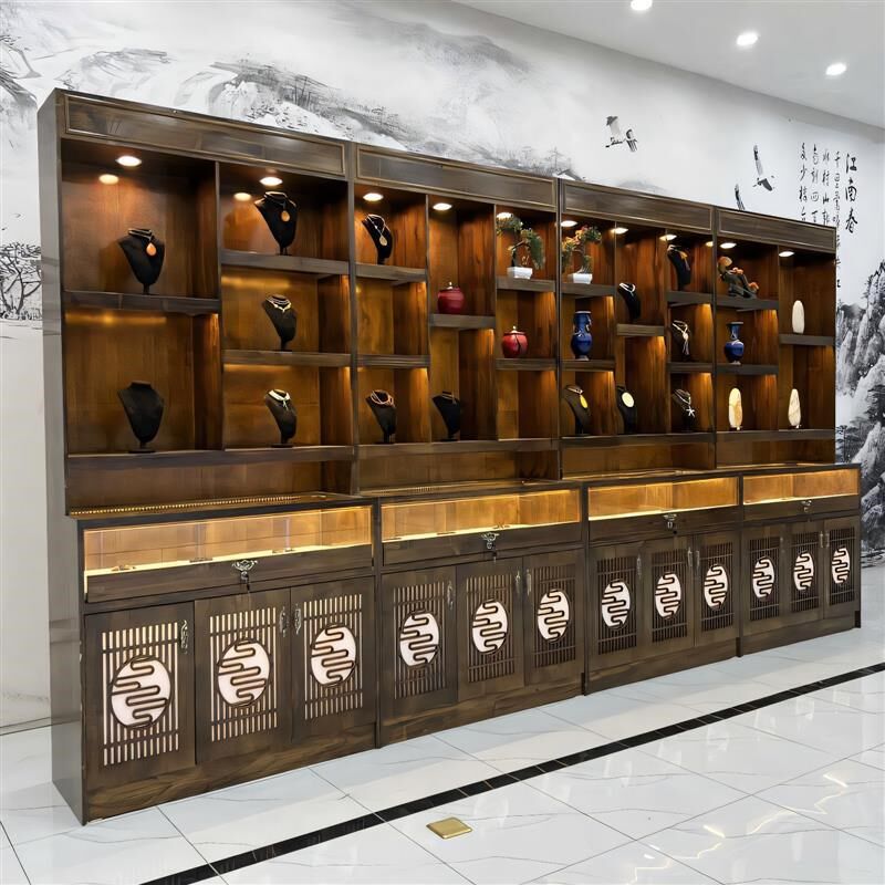 商用复古实木珠宝展示柜饰品翡翠玉器首饰柜古玩古董柜直销