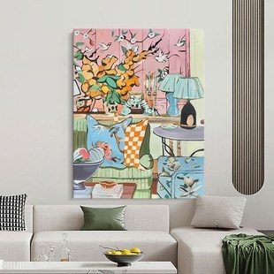 马蒂斯客厅沙发背景墙装 饰画玄关纯手绘油画粉色温馨卧室床头挂画