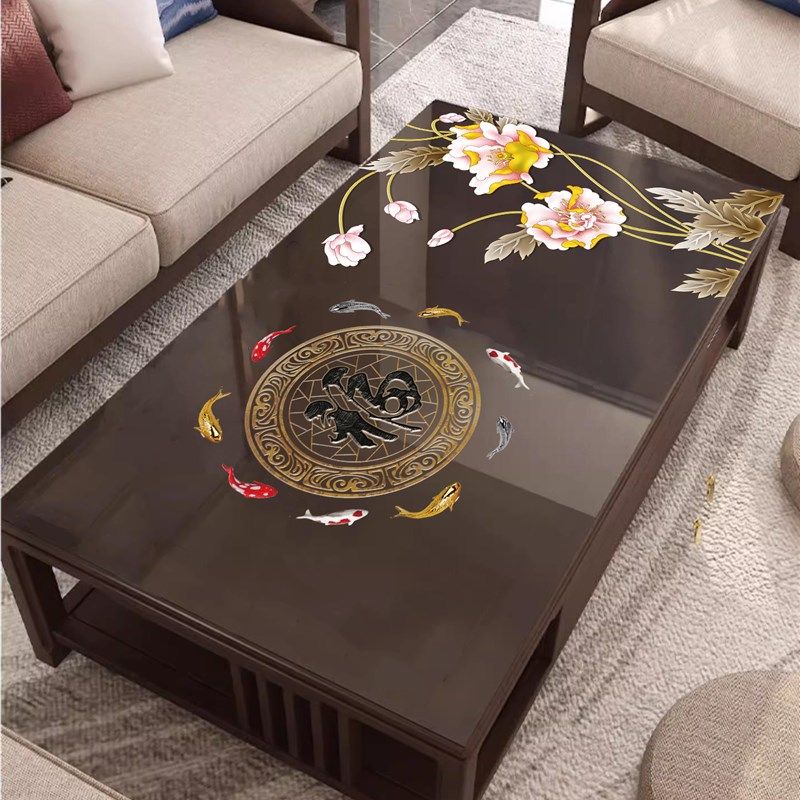 D中式桌布免洗防油防水PC塑料软玻璃茶几桌垫餐桌半水晶板