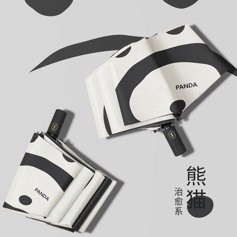22熊猫雨伞女全自动晴雨两用卡通爱折叠爱学生黑胶遮阳伞