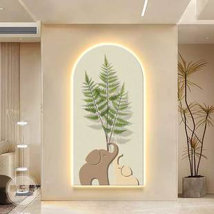 立体砂岩玄关装饰画灯光画创意绿植走廊实物画高档客厅背景墙挂画