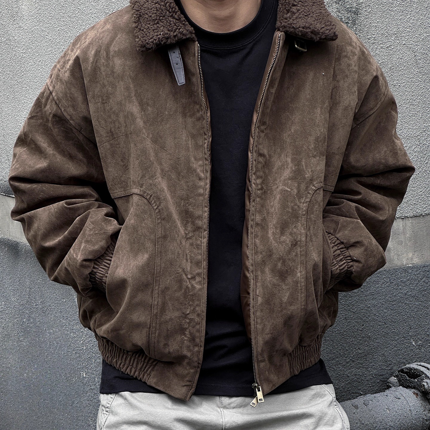 棉衣美式复古街头潮羊羔毛领飞行员男加厚保暖男女工装夹克外套