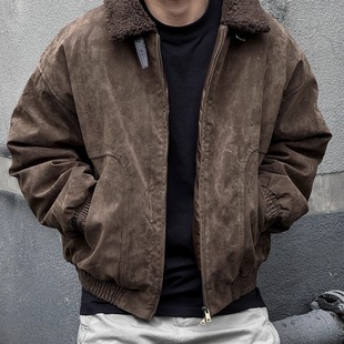 棉衣美式复古街头潮羊羔毛领飞行员男加厚保暖男女工装夹克外套